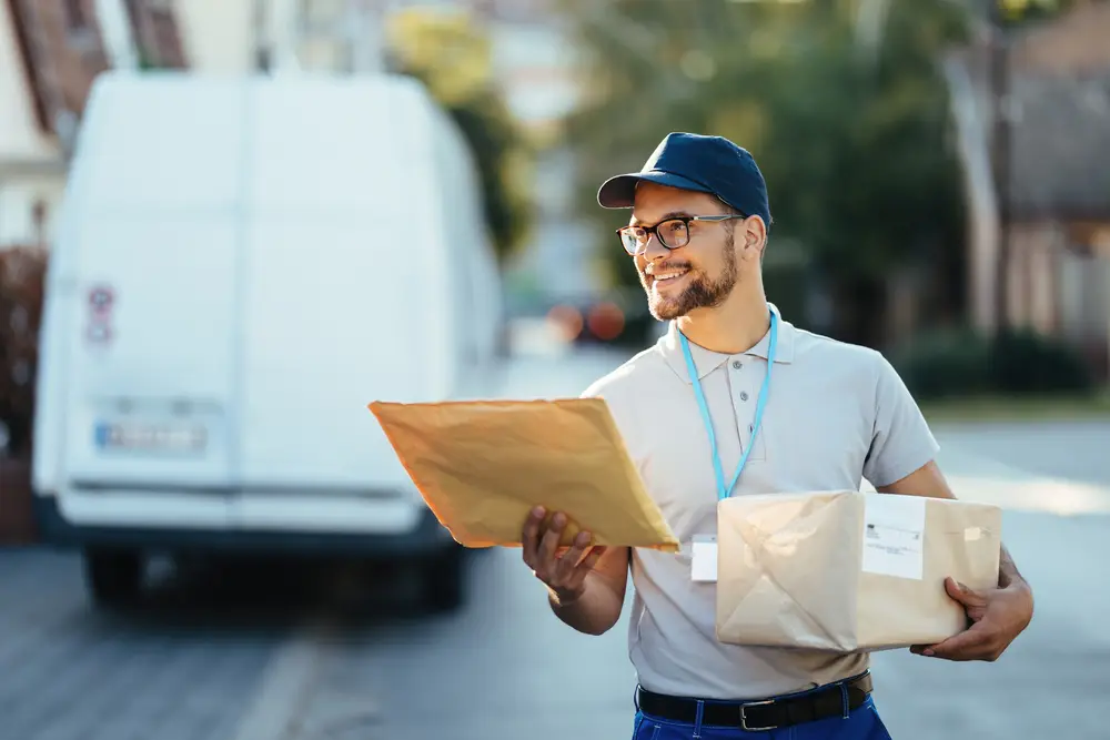 Repartidor en plena entrega en servicios de transporte Madrid Este